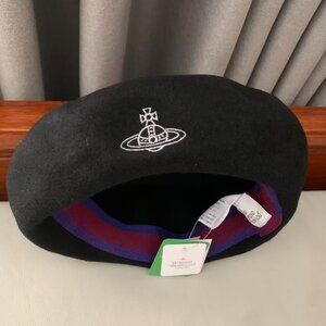 Black Wool Beret Hat | Minimal Embroidered Detail | S–M